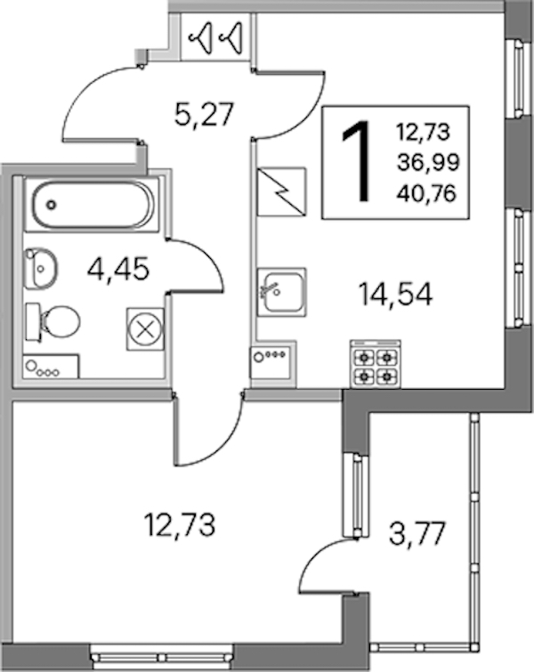 1-комнатная квартира 36.99 м², 2/5 эт., ЖК «ЮгТаун. Олимпийские кварталы»